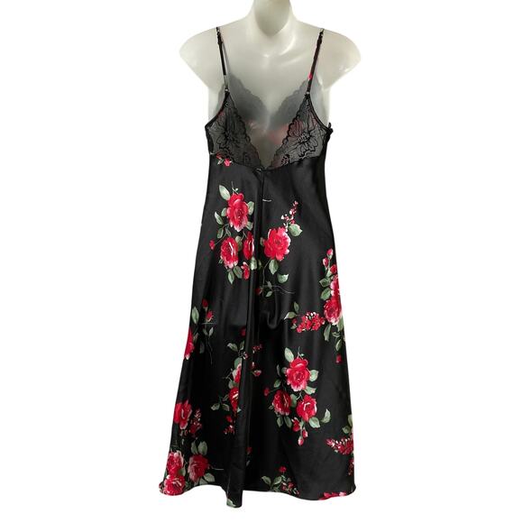 Apt. 9 Lace Trim Slip Midi Dress M Red Black Romantic Dark Floral Cottagecore - Picture 2 of 9